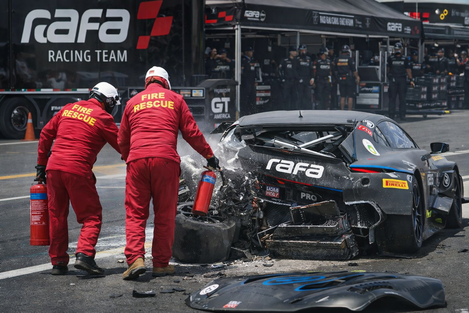 Pit crew preparing race car