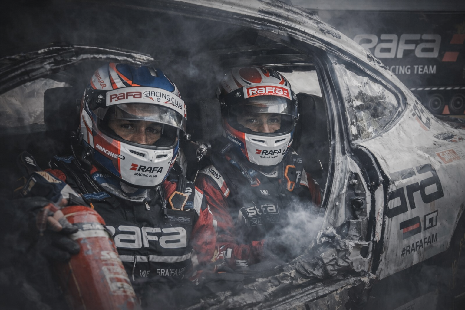 Race track turn with motorsport action